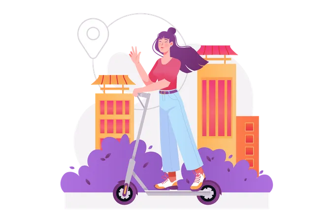 Mujer montando scooter  Ilustración