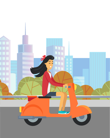 Mujer montando scooter  Ilustración