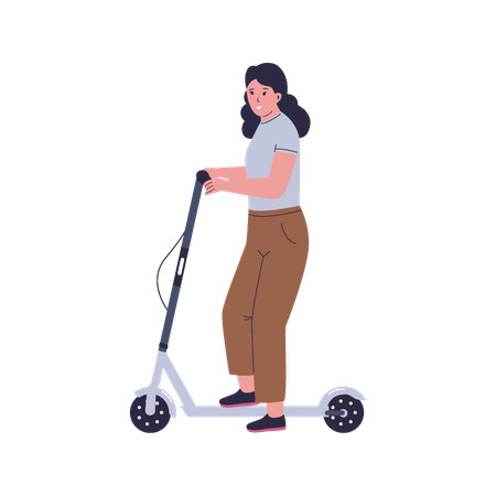 Mujer montando scooters eléctricos  Ilustración