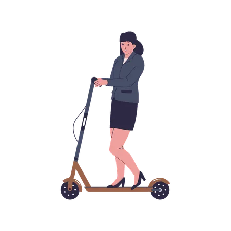 Mujer montando scooters eléctricos  Ilustración