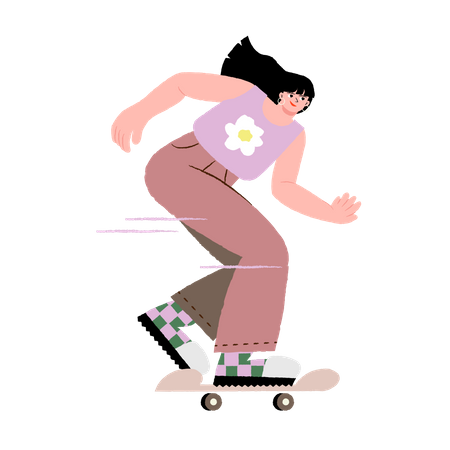 Mujer montando patineta  Ilustración