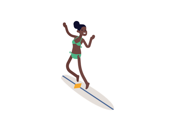 Mujer montando tabla de surf  Ilustración