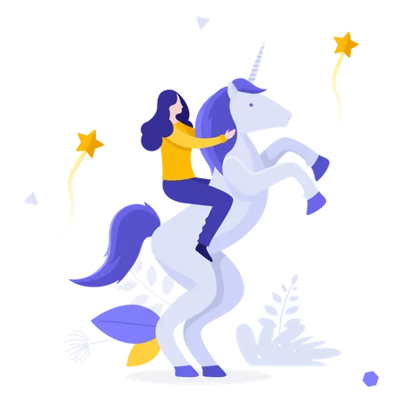 Mujer montando unicornio  Ilustración