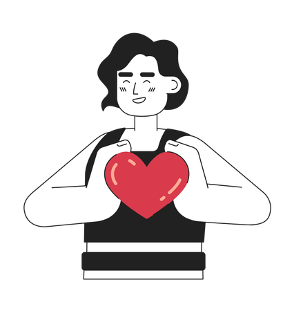 Mujer morena positiva tiene un corazón pequeño  Ilustración