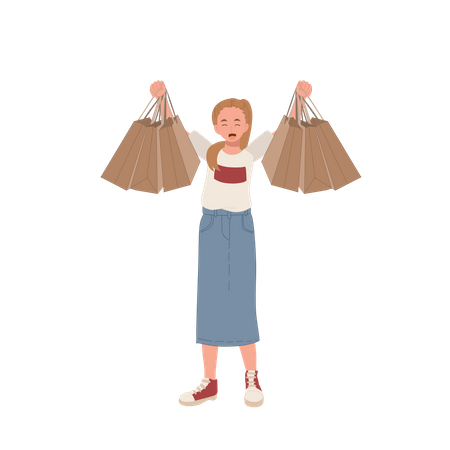 Mujer mostrando bolsas de compras  Ilustración