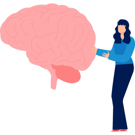 Mujer mostrando cerebro humano  Ilustración