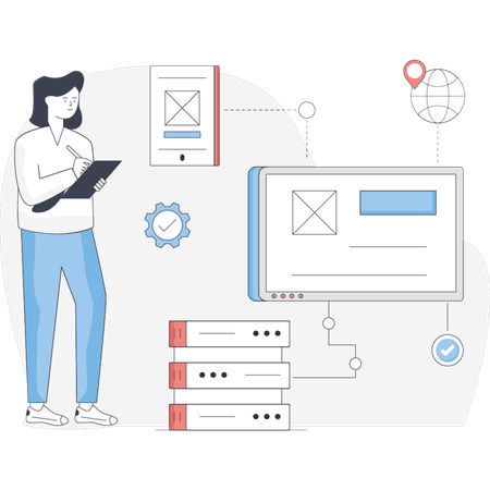 Mujer mostrando diseño responsivo  Ilustración