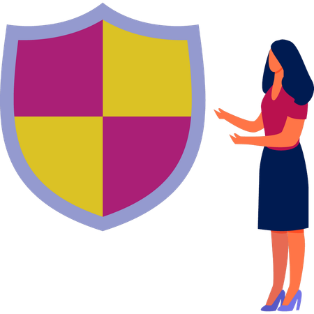 Mujer mostrando escudo de seguridad  Ilustración