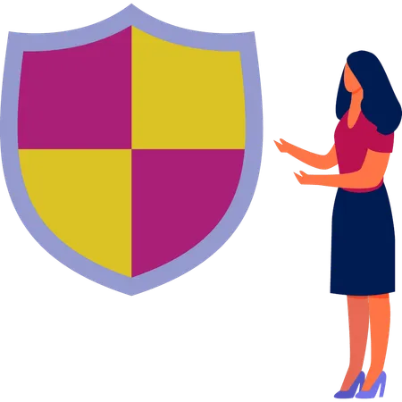 Mujer mostrando escudo de seguridad  Ilustración