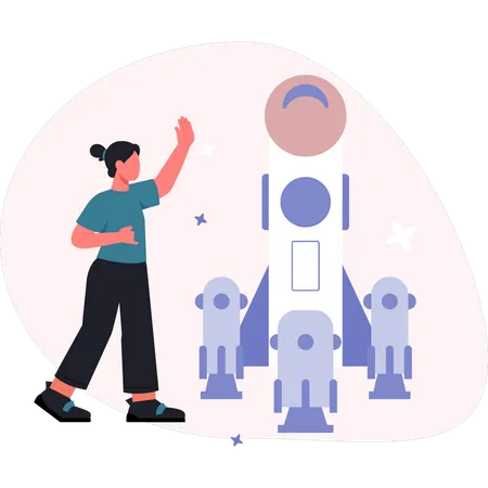 Mujer mostrando la exploración espacial  Ilustración