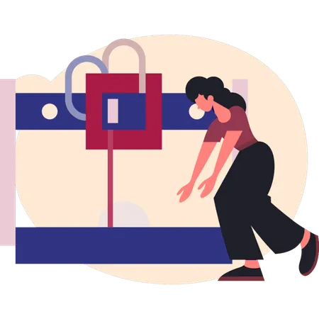 Mujer mostrando una máquina 3D  Ilustración