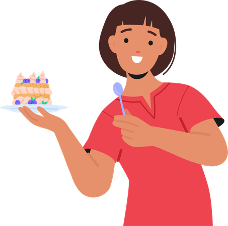 Mujer mostrando postre casero  Ilustración