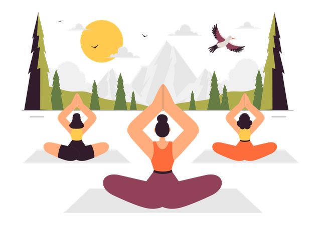 Mujer mostrando posturas de yoga  Ilustración