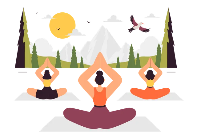 Mujer mostrando posturas de yoga  Ilustración