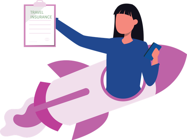 Mujer mostrando un seguro de viaje  Illustration