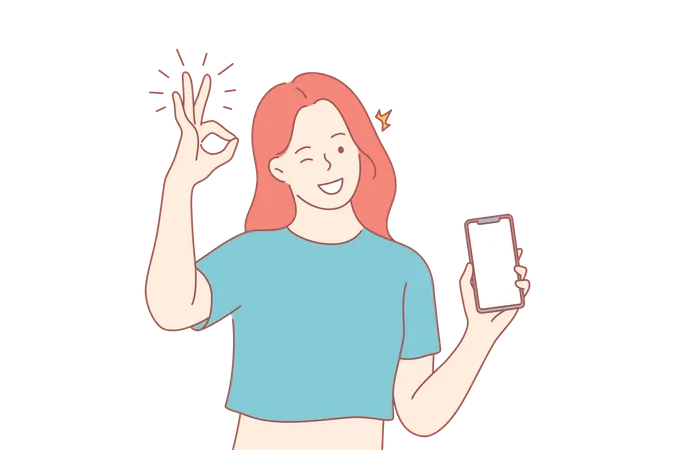 Mujer mostrando teléfono inteligente  Ilustración