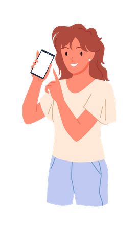 Mujer mostrando teléfono inteligente  Ilustración