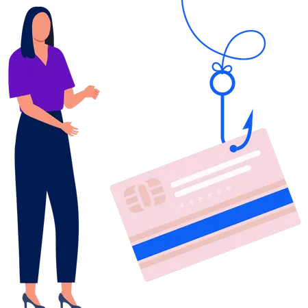 Mujer mostrando tarjeta de crédito  Ilustración