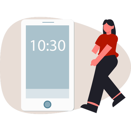 Mujer mostrando la hora en el móvil  Illustration