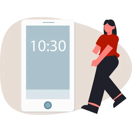 Mujer mostrando la hora en el móvil  Illustration