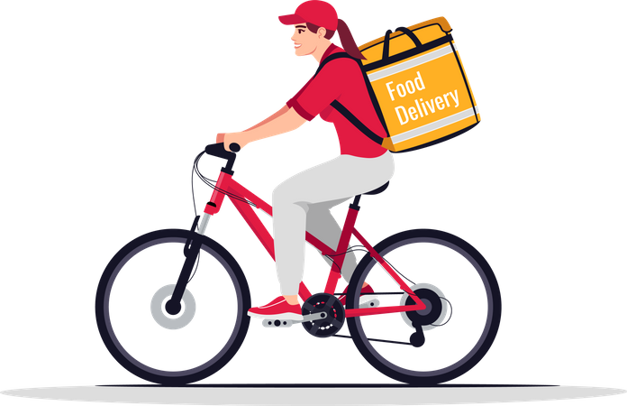 Mujer ciclista haciendo entrega de comida  Ilustración