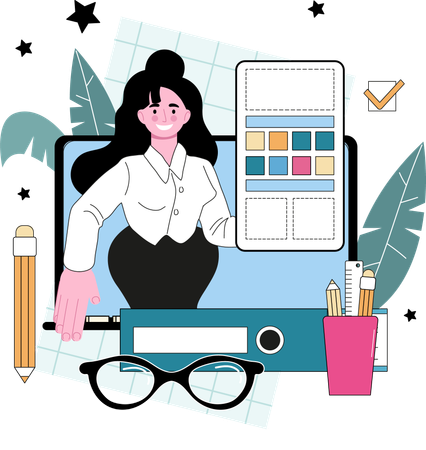 Diseñadora UI UX móvil femenina  Ilustración