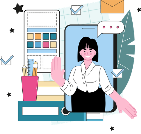 Diseñadora UI UX móvil femenina  Ilustración