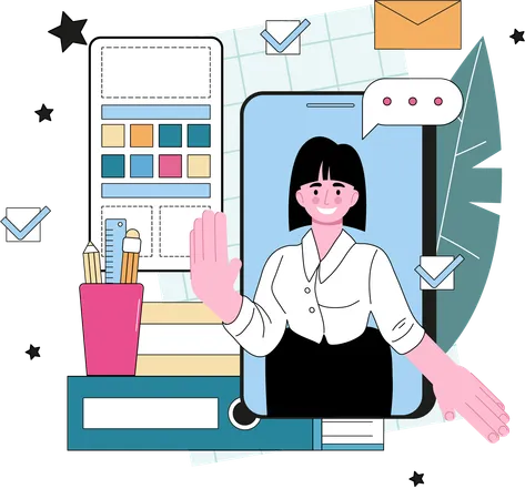 Diseñadora UI UX móvil femenina  Ilustración