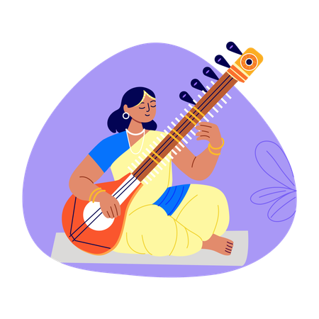 Mujer músico indio tocando Sarangi  Ilustración