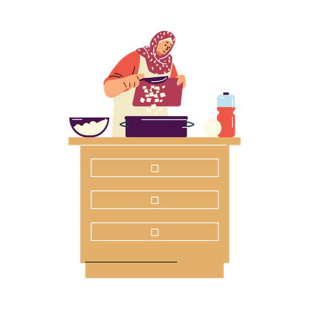 Mujer musulmana cocinando  Ilustración