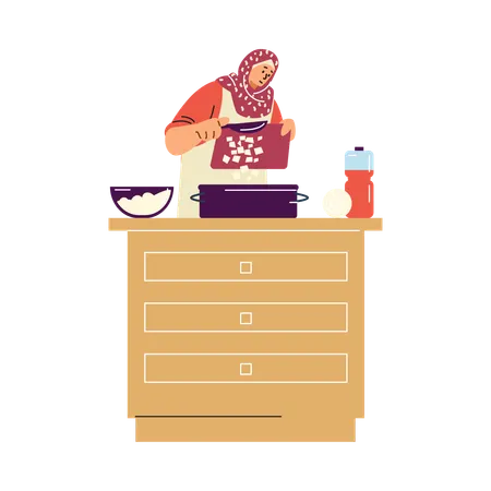 Mujer musulmana cocinando  Ilustración