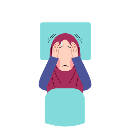 Mujer musulmana con dolor de cabeza severo  Ilustración