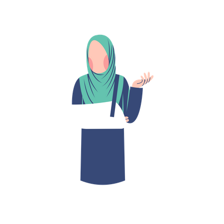 Mujer musulmana con fractura de mano  Ilustración