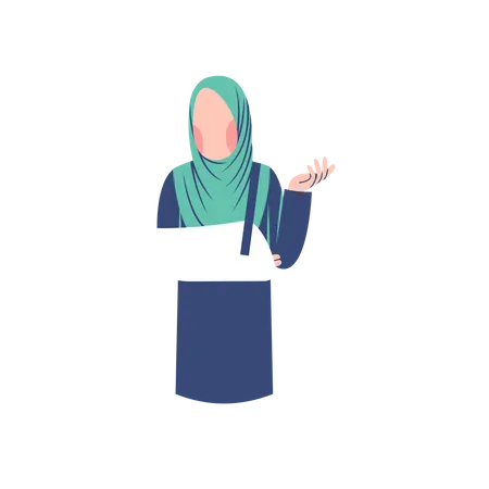 Mujer musulmana con fractura de mano  Ilustración
