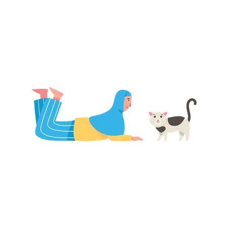 Mujer musulmana con gato  Illustration