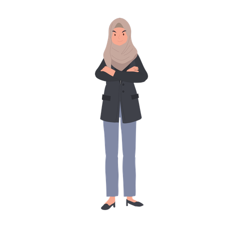 Mujer musulmana en Hijab con brazos cruzados  Ilustración