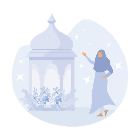 Mujer musulmana feliz durante el ramadán  Ilustración