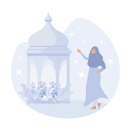 Mujer musulmana feliz durante el ramadán  Ilustración