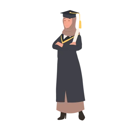 Concepto De Educacion Graduacion Y Personas Mujer Musulmana Segura Graduada En Toga Y Birrete Ilustración