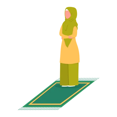 Mujer Musulmana En Posicion De Oracion Mujer Vestida Con Ropa Tradicional Haciendo Un Ritual Religioso Ilustracion De Vector Plano Aislado Ilustración