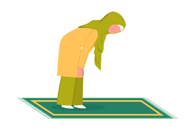 Mujer Musulmana En Posicion De Oracion Mujer Vestida Con Ropa Tradicional Haciendo Un Ritual Religioso Ilustracion De Vector Plano Aislado Ilustración