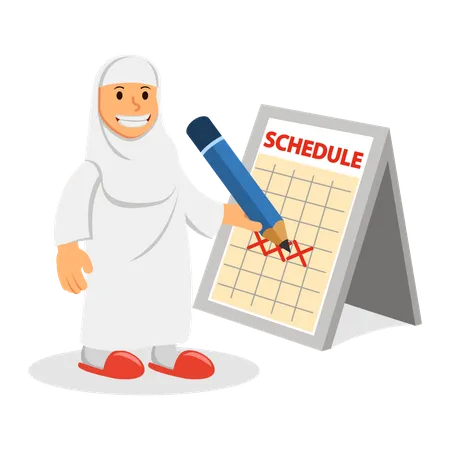 Mujer musulmana preparándose para el calendario de peregrinaciones  Ilustración