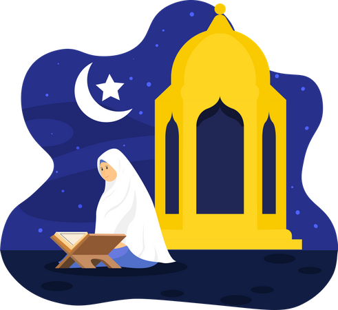 Mujer musulmana rezando  Ilustración