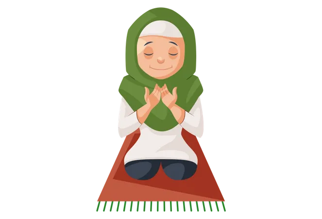 Mujer musulmana rezando namaz  Ilustración