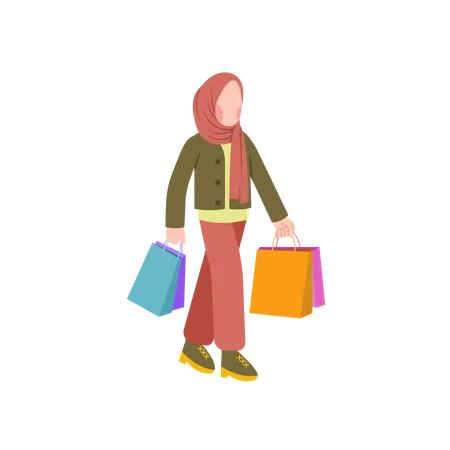 Mujer musulmana sosteniendo bolsas de compras  Ilustración