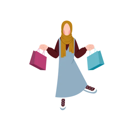 Mujer musulmana sosteniendo bolsas de compras  Ilustración