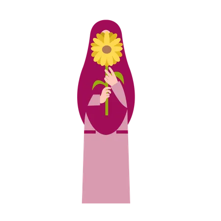 Mujer musulmana sosteniendo flor  Illustration