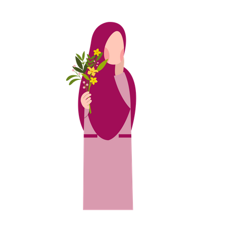 Mujer musulmana sosteniendo flor  Illustration