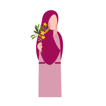 Mujer musulmana sosteniendo flor  Illustration