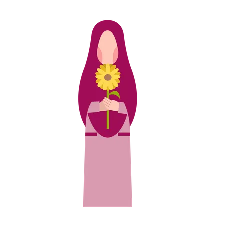 Mujer musulmana sosteniendo flor  Illustration